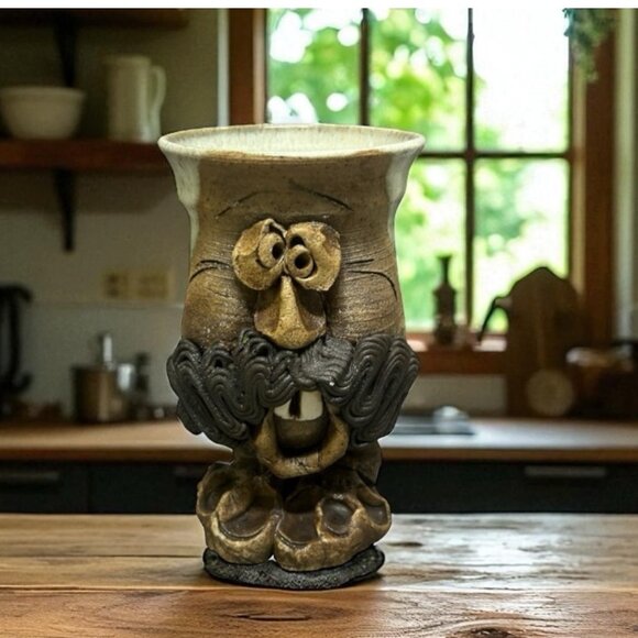 Vintage Ugly Face with Feet Pottery Mug - Picture 2 of 7